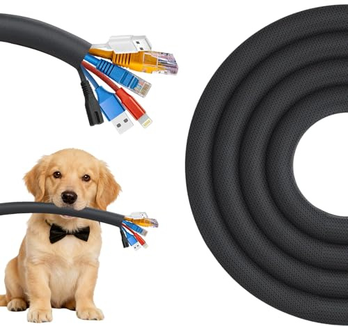 Protecteur de Cordon, 3 Mètres -12,7mm Gaines de Câbles, Protege Cable Animaux Protéger Les Fils de la Mastication des Animaux Domestiques pour Bureau, TV, Ordinateur Noir