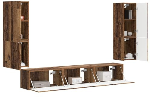 vidaXL Conjunto de Mueble de TV Montaje en la Pared 4 pcs Madera Vieja, Elegante Mueble para TV, Consola Moderna, Almacenamiento Minimalista para tu Sala, Ahorra Espacio y Disfruta