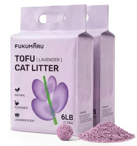FUKUMARU Arena de Tofu para Gatos 5.4kg - Arena aglomerante para Gatos, Control de olores con Aroma de Lavanda, Libre de Polvo y fácil de aglomerar, desechable en el Inodoro