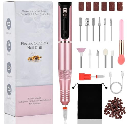 Mapille 13 in 1 Fresa per unghie professionale,Fresa unghie,Lima elettrica per unghie,Lima per Unghie Elettrica Senze Fili,6 Velocità Regolabili,30000 RPM con Display LCD,per manicure e pedicure