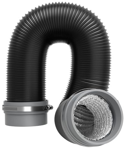Abluftschlauch 75 mm 5 m mit flexiblem Soft-Anschluss, Lüftungsschlauch für einfache Montage, 4-lagiges PVC Alu Flexrohr mit 2 Schlauchschellen, biegsam, auch für Standheizung und Warmluft
