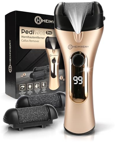 Heimwert PediWell Pro Éliminateur de callosités électrique avec diamant, moteur extra puissant, humide/sec, batterie haute performance et lumière pour enlever rapidement les callosités