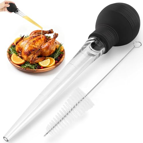 Stekspruta stor av silikon, turkos baster värmebeständig, stekjuicespruta med lång rengöringsborste, pipett kök för stekjuice, sås och marinad, baster för att hälla kött, 28 ml