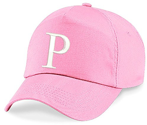 4sold Barn broderad bomull sommar solhatt barn skolbarn kepsar sport hatt Alfabet A-Z pojke flicka justerbar basebollkeps rosa., P, en storlek