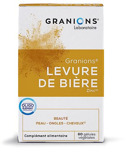 Levure de bière GRANIONS | Complement alimentaire beauté | Levure de biere 1500mg avec Zinc | Beauté de la peau, pousse cheveux et ongles | Made in France | 60 gelules