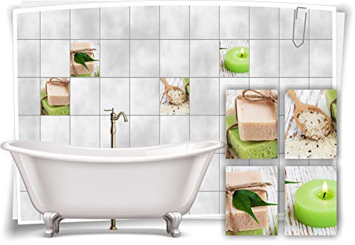 Medianlux Fliesenaufkleber Fliesenbild Seife Kerze Salz Deko Wellness Aufkleber Fliesen Bad Dekoration Badezimmer, 15x20cm fp5p36h-58332