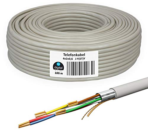 HB-DIGITAL Telefonkabel 100m 4 x 2 x 0,6 J-Y(ST) Y Verlegekabel JYSTY 8 Adern Telefonleitung