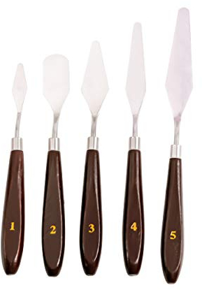 EXERZ Coltelli Per Palette, 5 Pezzi In Acciaio Inossidabile. Spatola/Raschietto. Materiale Artistico, Accessori Per Pittura Ad Olio E Acrilico, Miscelazione Di Colori, Premiscelazione Acquerelli.