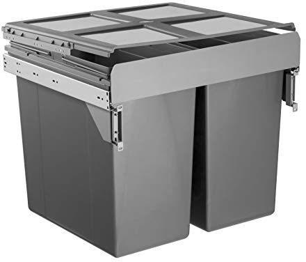 Handle & Home 600mm 90L Dark Grey Side Mounted Soft Close 2 x 45L Bin | Pull Out | Kitchen Waste/Recycling Bin