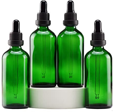 Yizhao Grön Glas Droppflaska 100ml, med Glas Pipett Droppare, för Eteriska Oljor, Aromaterapi, Kosmetika, Laboratorium, Apotek, Vätskor, Resor - 4 Stycken
