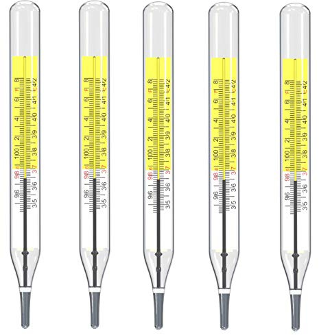 5 pcs Glass Thermometer Mercury Free Clinic Traditional Thermometer Dual Scale C&F 5PK