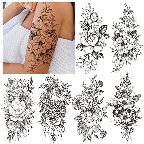 Cerlaza Temporary Tattoos for Women Adult, Long Lasting Realistic Half Arm Sleeve Tattoo, Waterproof Fake Tattoos Women, Christmas Decoration Semi Permanent Sexy Flower Tattoo Stickers
