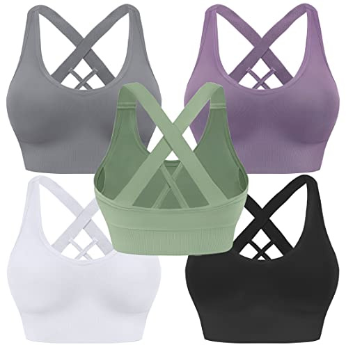 Evercute Sports Bra for Women Padded Medium Support Criss Cross Strappy Bras Seamless High Impact Yoga Exercise Athletic Bras