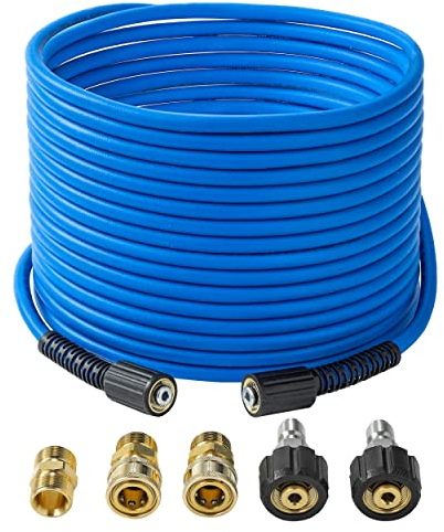 FIXFANS Pressure Washer Hose – 1/4 X 50 FT High Power Washer Extension Hose – Kink & Wear Resistant High Pressure Hose for Replacement – Compatible with M22 Fittings – 3600PSI