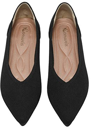Semwiss Women's Ballet Flats Comfortable Casual Dressy Shoes,Work Flats Office Shoes Pointed Toe Leopard Flats Black Size 8