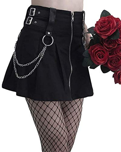 DINGJIUYAN Mini jupe plissée taille haute pour femme, streetwear, gothique, croix, jupes Harajuku, Jupe zippée, 40
