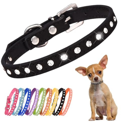 Kleine Hunde Hundehalsband Leuchtend, Halsband Hund Klein Mit Kristalldiamanten Glitzernd Kristall Halsung Hund Diamant Bling Welpenhalsband Welpe HundehalsbäNder,Schwarz XS