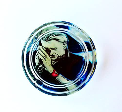 Cendrier JOHNNY HALLYDAY en verre effet cristal, cadeau original, anniversaire ou pour tous type d'occasion, collection (Rond)