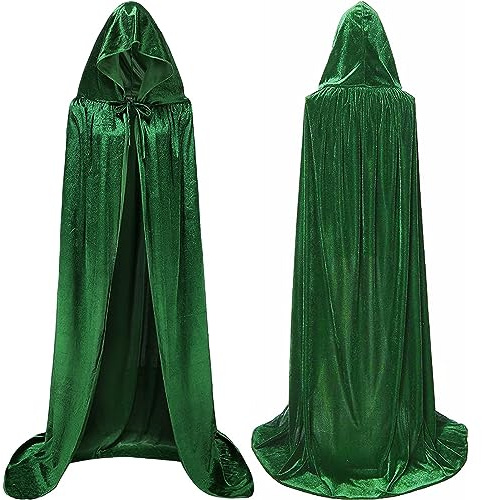Winwild Grüner Samt Umhang mit Kapuze,170CM Samt Cape Vampir Kostüm Damen Herren Erwachsener für Karneval Halloween Cosplay Kostüm(XL,Grün)