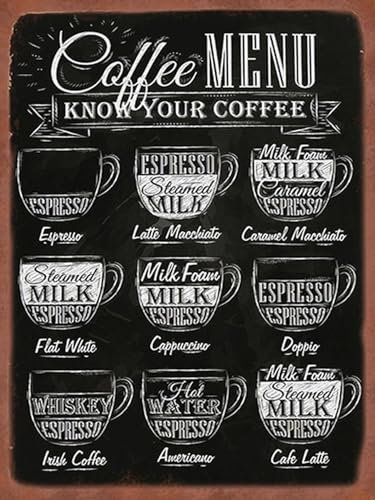 Ontrada Targa in metallo, 30 x 40 cm, bombata, caffè, menu piatto, bianco, doppia targa