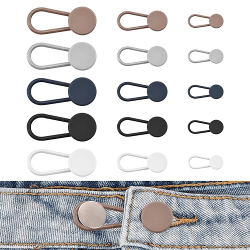 CODIRATO 15 Stück Hosenknopf Verlängerung Erweiterung Jeans Taillenverlängerung Verstellbarer Taille Extender Knopf Jeans Einziehbare Knöpfe ohne Nähen Hosen Expander Button für Jeans Röcke Hosen
