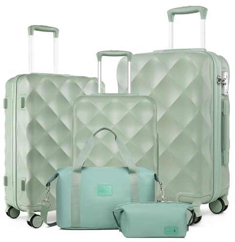 Sea choice Hardschalen Trolley Koffer Set 5tlg. Zwillingsrollen Reisekoffer Enthält 1 Reisetasche und 1 Kulturbeutel, Gepäck M-L-XL-Set(55/65/76cm), TSA Schloss und 4 Rollen