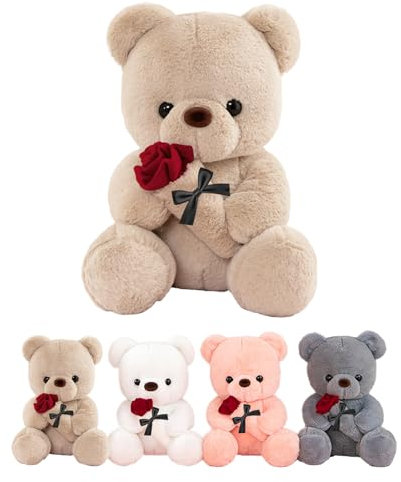 LIHIQIYA Teddybär mit Rose, Geschenk für Frauen Valentinstag, 25cm Teddy mit Rosen, Teddy Bear Plüsch-Bär Teddybären Plüschtier Süße Kuscheltier Jahrestag Geburtstag Valentinstag für Sie Frau Freundin
