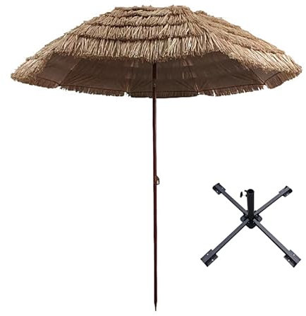 Sonnenschirm mit Ständer Balkonschirm Neigbar and Höhenverstellbar Balkon Strand Strohschirm für Strand Terrasse und Garten Natürliche(Color:Natural B,Size:240CM)