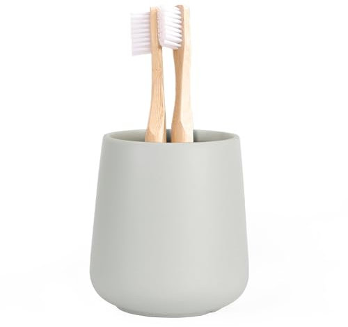 Autumnlife Toothbrush Holder Ceramic, 12 oz Bathroom Toothbrush Holder Ceramic Holder for Toothbrush, Mouthwash Cup Toothpaste Holder and Cup, Matte Grey