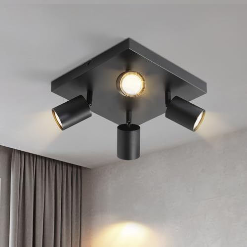 Lichtmaler LED Deckenstrahler 4 Flammig Deckelampe Deckeleuchte Schwarz | GU10 Deckenspots Quadratische Schwenkbar 350° Spotlight Modern Spots für Flur Wohnzimmer Schlafzimmer, Ohne Leuchtmittel