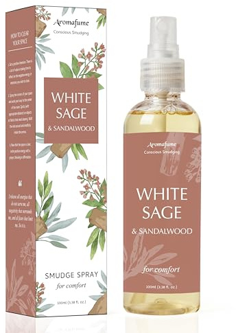 Vit salvia och sandelträ fläckspray av Aromafume | 100 ml | salvia spray för rengöring av negativ energi och skydd | giftfri rumsspray
