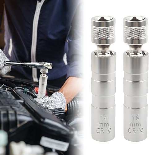 VBGURR Zündkerzenschlüssel 3/8 Zoll-Antrieb Dünnwandig 360 Grad Drehbar 16Mm Zündkerzenschlüssel Und 14Mm Zündkerzenschlüssel Zündkerzenstecker Für Die Autoreparatur
