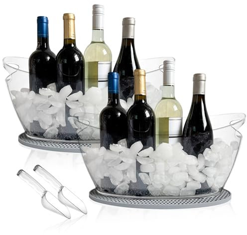 2 PCS Ice Bucket for Parties, Includes Bar Mat and Scoops(2-Pack), Acrylic Ice Buckets for Cocktail Bar, Clear Ice Buckets for Wine Champagne Beer Drinks(5.5L)