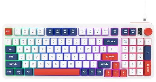 Hofotek 96% Wired Gaming Keyboard,Creamy Membrane Quiet Silent Keyboard with Number Pad & Volume Knob,Light Up Computer USB Teclado for PC Desktop Games Office