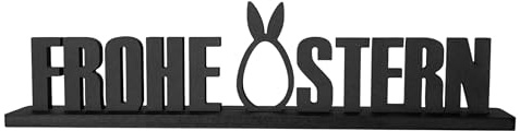 ebenkunst Frohe Ostern Aufsteller – Oster Schriftzug mit Hasenohren aus MDF | Schwarz durchgefärbtes MDF, ca. 40 x 10 cm, Frohe Ostern Schriftzug mit Hasenohren, Made in Germany