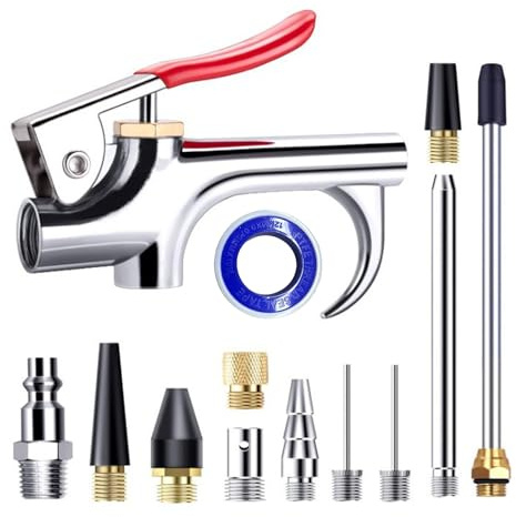 ZIMISI 2-Way Connection Air Nozzle Blow Gun Kit, Air Compressor Accessory with 1/4'' Standard Quick Fitting & 8 Interchangeable Nozzle, Blow Gun for Dedusting, Inflation, Cleaning (13PCS)
