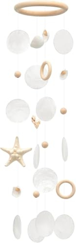 SKOOLOVE Capiz Muschel-Windspiel für Drinnen und Draußen | Weiß Handgefertigtes Muschel-Windspiel mit Seestern, für Gartendeko, Badezimmer im Strandstil, Tolles Geschenk für Frauen