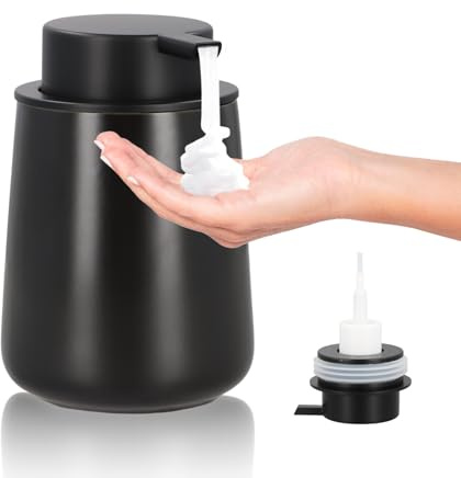 Ziyonix 400ml Seifenspender Keramik Schwarz, Seifenspender fürs Badezimmer Großer Pumpenkopf für Leichtes Pressen Nachfüllbarer Handseife Porzellan für Küche Bad Handseife (Schaumseifenspender)
