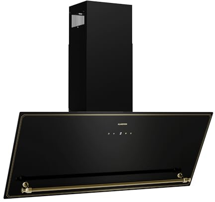 Klarstein Victoria Dunstabzugshaube - 90 cm Abzugshaube, 336 m³/h Luftstrom, A++ Energieeffizienz, Touch-Bedienfeld, LED-Beleuchtung, Schwarz/Gold, Abluft & Umluft, Leise 52 dB