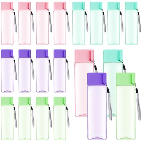 ASMIZ Lot de 20 Plastique Gourdes d’Eau 500ml pour Enfants – Bouteilles de Sport Réutilisables en Plastique avec Anse, Anti-Fuite, pour École, Salle de Sport, Activité Extérieure, Voyage