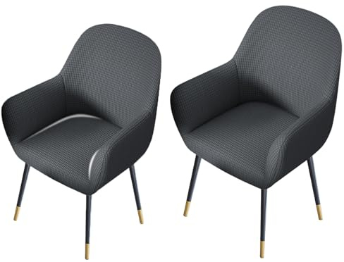 Yzalen Stretch Stuhlbezug 2er Set, Stuhlbezug Mit Armlehne, Moderne Husse Stuhl Beschützer, Elastischer Abnehmbare Stuhlhussen Samt Für Esszimmer Küche (dunkelgrau)