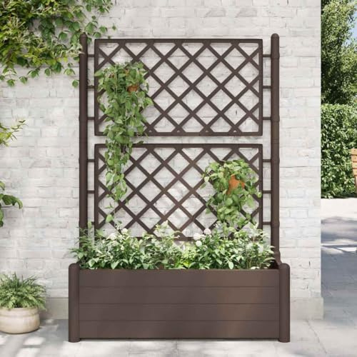 Woonisher Jardinera con Enrejado PP Moca 100x43x142 Cm, Jardinera con Celosía De Gran Capacidad para Terraza Y Balcón, Floreiras Exterior Altas