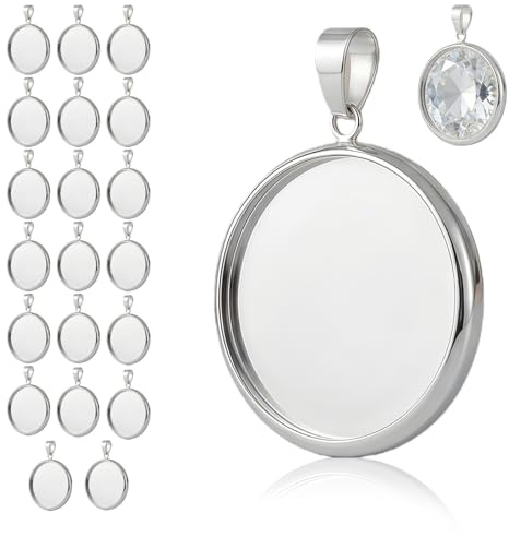 Ztolbriy Cabochon Rohlinge DIY SchmuckanhäNger Set, Rundes Tablett Mit 25mm Innenmaß, Silberfarben Edelstahl Für Schmuckherstellung Und DIY Bastelprojekte
