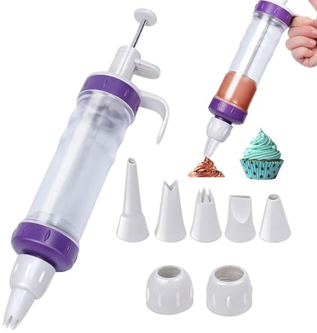 Garnierspritze Krapfenspritze mit 7-teiliger Spritztüllen, Kunststoff Cremespritze für die Dekoration von Keksen Creme Cupcakes zum DIY