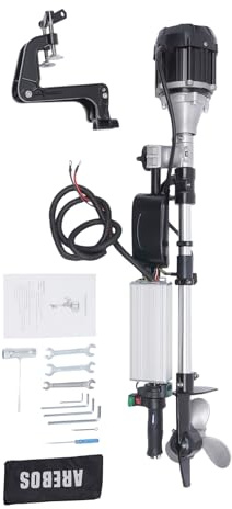 Motore elettrico per barca, motore fuoribordo, 1000 W, 48 V, 5 CV, 12 km/h, eliche a 3 pale, altezza regolabile 20-50 cm, per barche da 2-4 m, per barche da pesca, kayak, pesca, gommoni