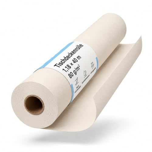 Sensalux Tischdeckenrolle Vlies 1,18 x 40 m Creme, 80 g/m², abwaschbar | wasserabweisend, stoffähnliche Tischdecke Rolle, OEKO-TEX, Party Hochzeit Catering Event
