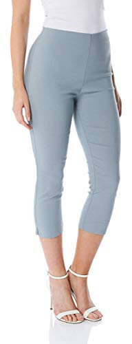 Roman Originals Cropped Trousers for Women UK Ladies Capri Leggings Summer Pants Short Crop Stretch 3/4 Length Three Quarter Pedal Pusher Clothes Elasticated Bengaline Cut Off - Grey - Size 10