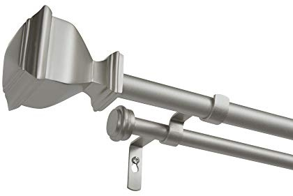 Exclusive Home Curtains Napoleon Double Curtain Rod and Finial Set, Matte Silver, 66-120