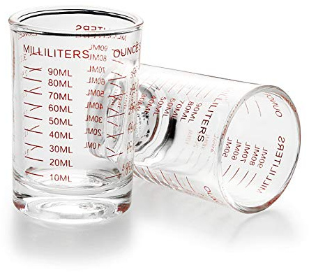 Vaso medidor de 3 onzas / 90 ml líquido pesado alto espresso vaso de vidrio (2 rojos)