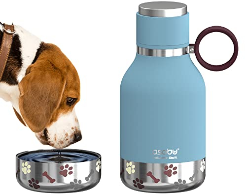Asobu Dog Water Bottle with Built-In Bowl – Blue – Stainless Steel Insulated Travel Bottle – 1 L